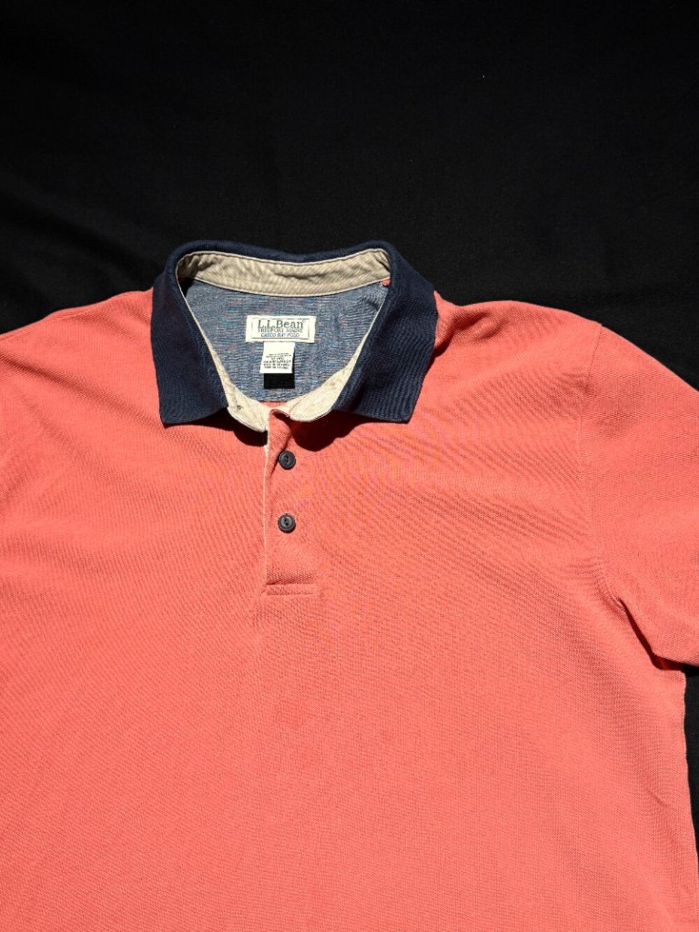 LL Bean "Casco Bay" Mens Polo Shirt Medium Orange/Navy 100% Cotton Preppy